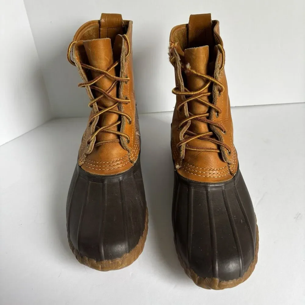 LL Bean Maine Hunting Shoe Duck Boots Women's Size 8 Brown Leather USA Vintage